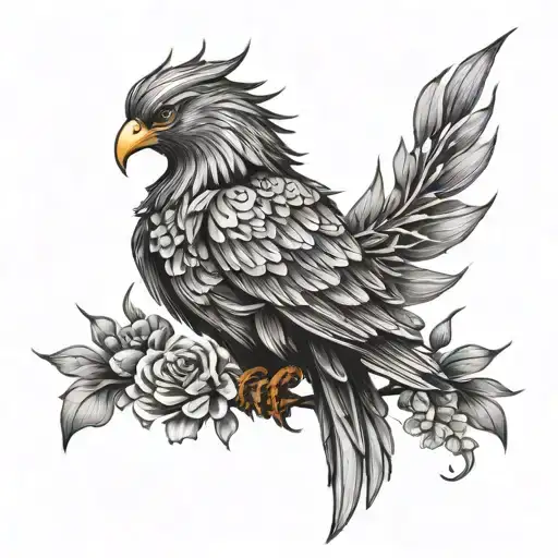 Phoenix With Flowers Around Delicate