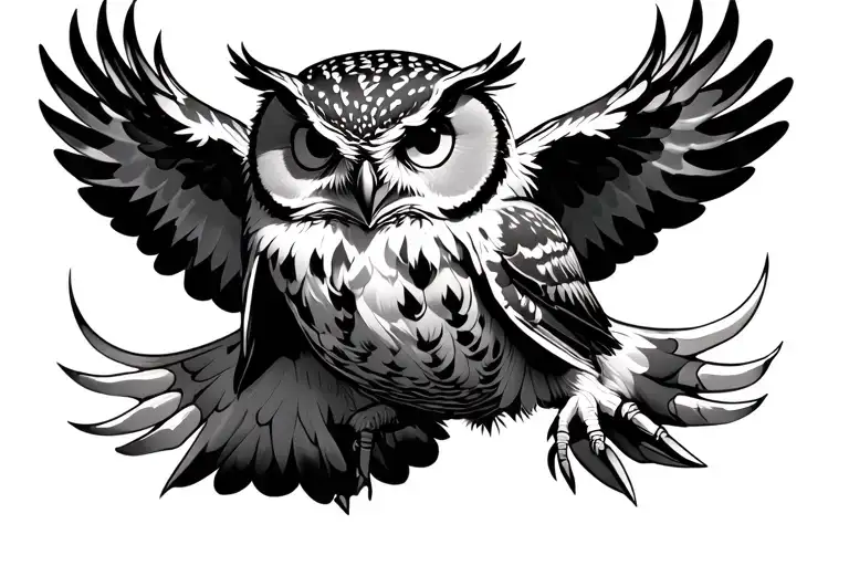 Photo Realistic Chest Tattoo Owl Flying Towards You With Claws Out All Black