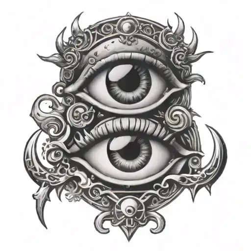2 Eyes With Half Moon And Trident Piercing