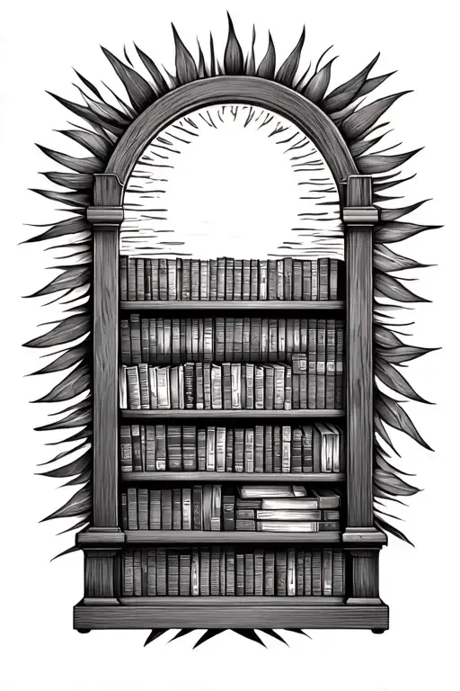 Book Shelf Filled With Books Surrounded By Sun Setting