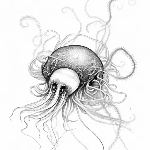 Long Jelly Fish Black And White Realistic