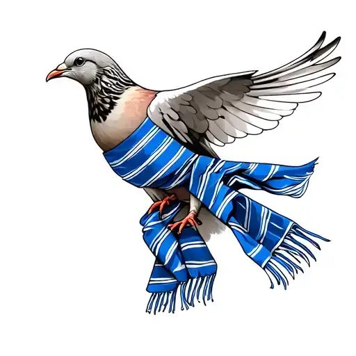 Dove Holding A Blue White Stripes Scarf Wrapped