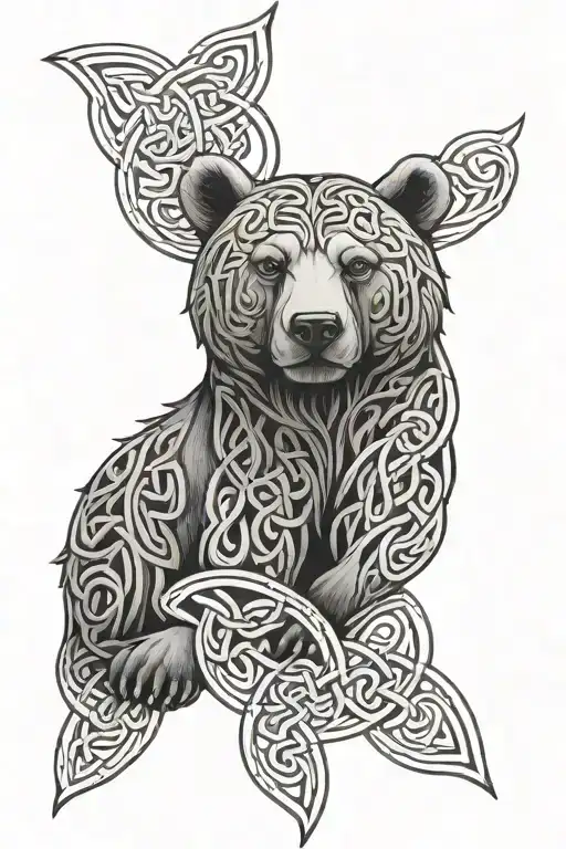 Celtic Knot Design Behind A Bear