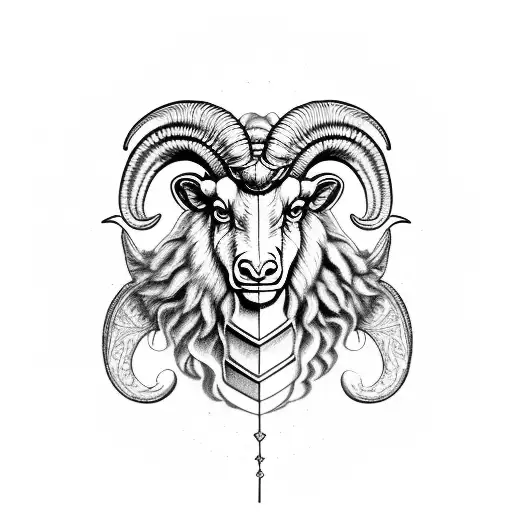 Aries Symbol Morphed Into A Majestic Ram With Intricate Dotwork Details