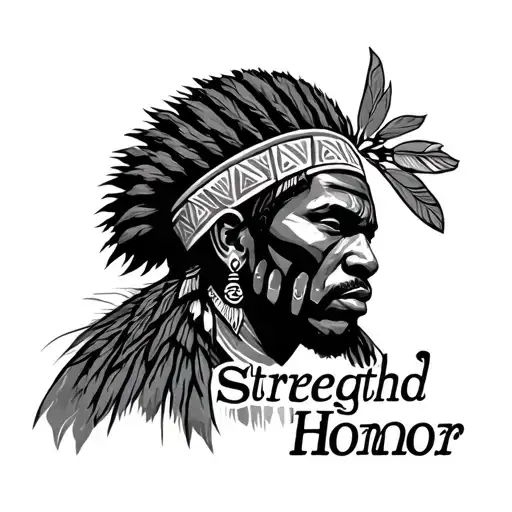 Strength And Honor Words With African Warrior