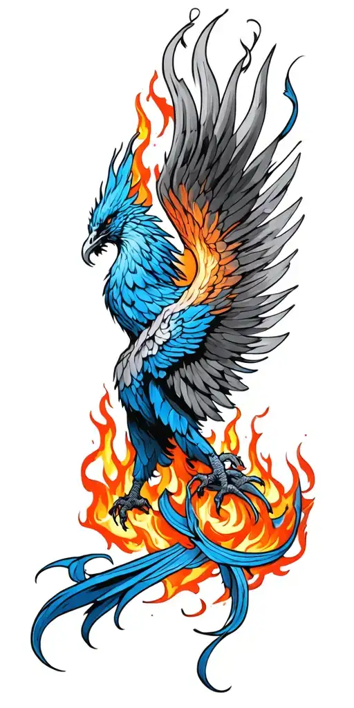 Blue Phoenix Rising From Flames Surrounding For Forearm