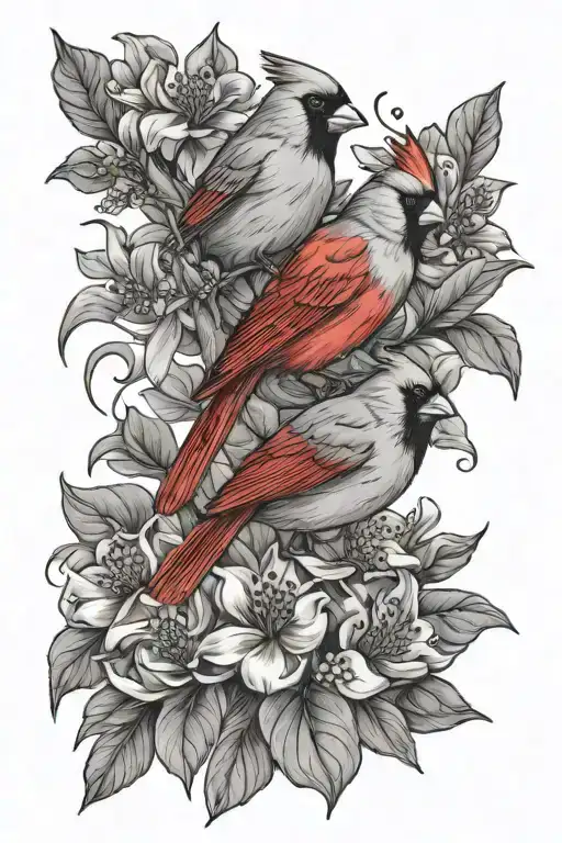 Flowers With Northern Cardinal Sitting