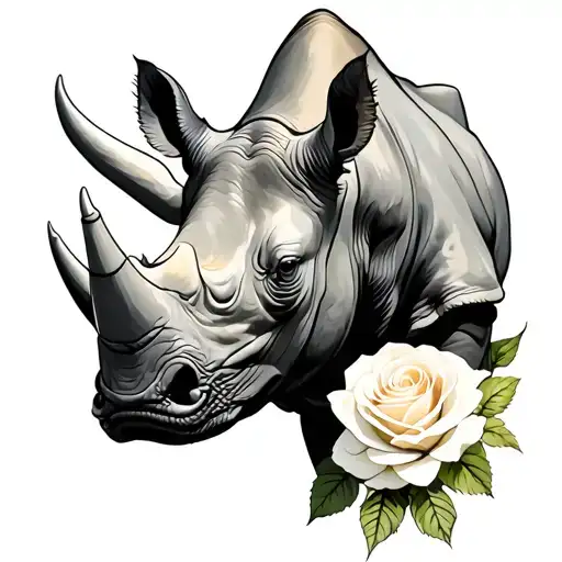 Grey Rhino With White Rose