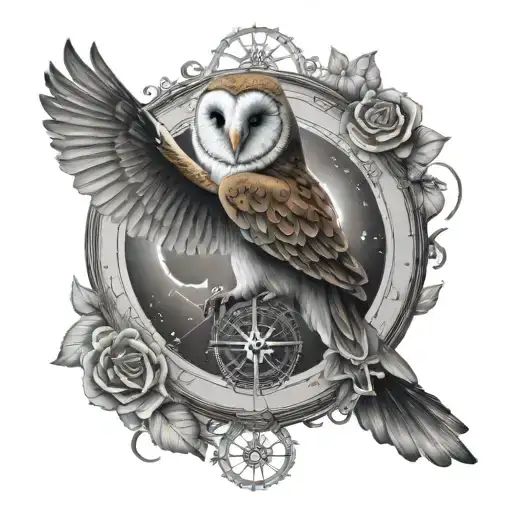 Barn Owl Moon Rose Compass