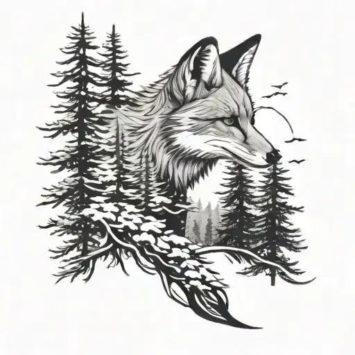 Pinetree Silhouette Sleeve With Fox