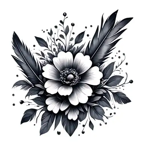 Bracelet With Small Flowers Glare And Feathers