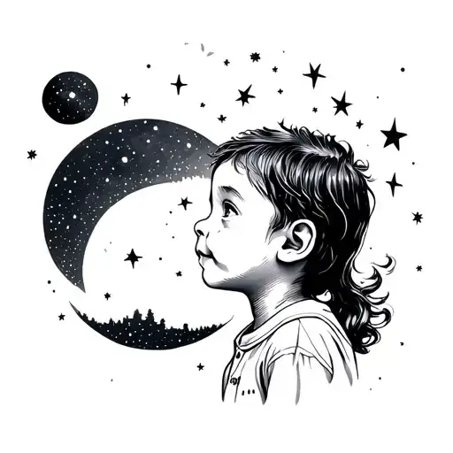 A Child Watching The Sky And Fantasying About Shoot For The Stars Aim For The Moon
