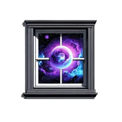 Window With A Purple And Blue Outer Space Inside It