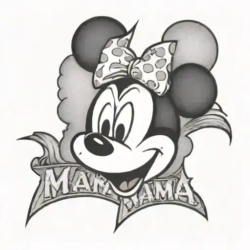Mickey Mouse Head Outline With The Word Mama As The Bottom Line Of The Head