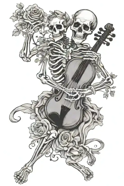 Dancing Skeleton With Violin And Flowers Intertwined