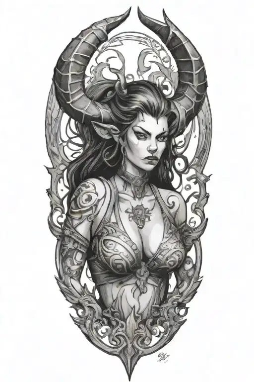 Diablo Iv Lilith Tattoo With Demon Horns
