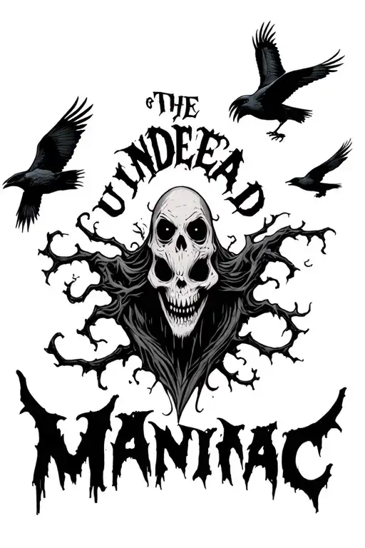 The Undead Maniac Word With Crows Flying Around