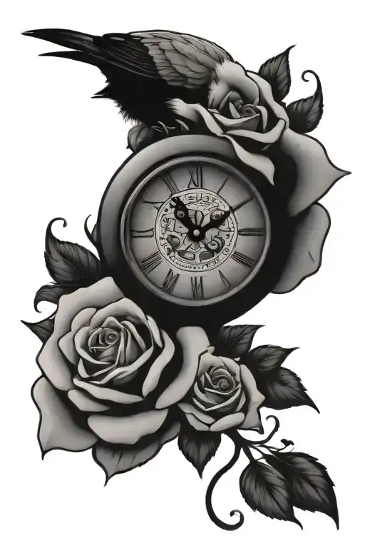 Bird Clock And Rose