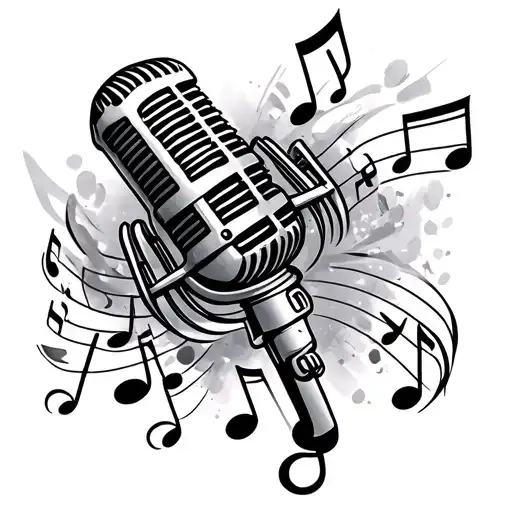 Music Notes And Microphone Intertwined