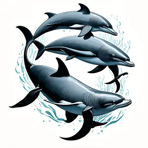 Line Drawings Manta And Dolphins Forming