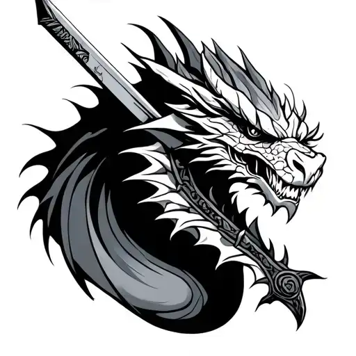 Dragon With Sword In His Head