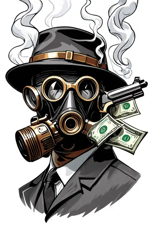 Guns Money Gas Mask Hat & Smoking