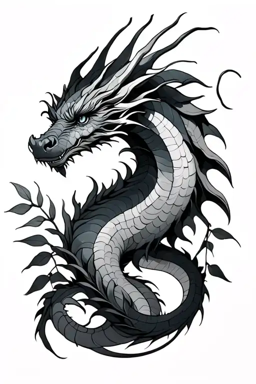 Dragon And Willow Leaves