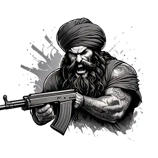 Sikh Angry Warrior With Ak47