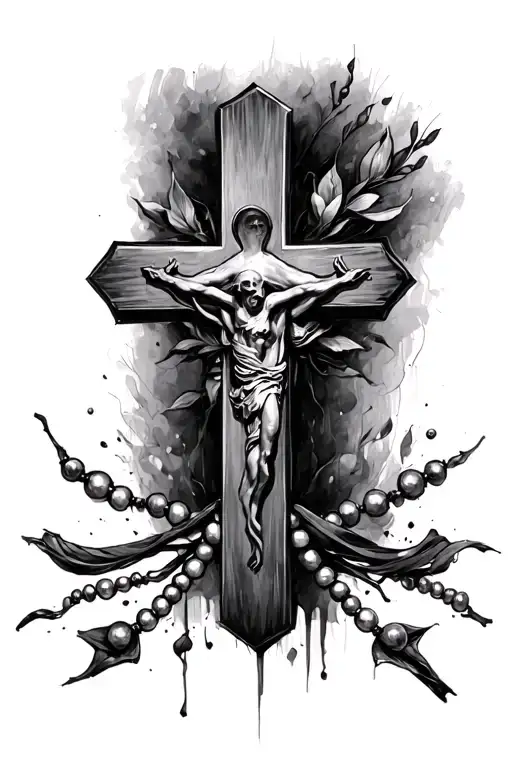 Sketch Of A Tattoo In Realism Of A Cross With Beads