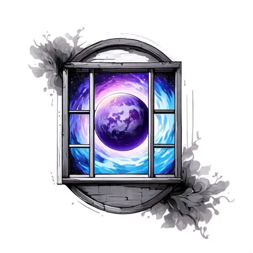 Window With A Purple And Blue Outer Space Inside It