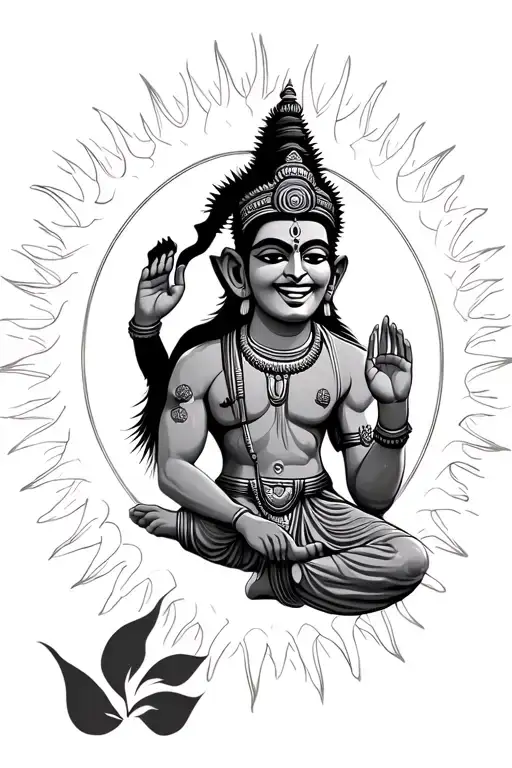 Hanuman With Smile Blessings Pose Surrounded By Sun Background Aura