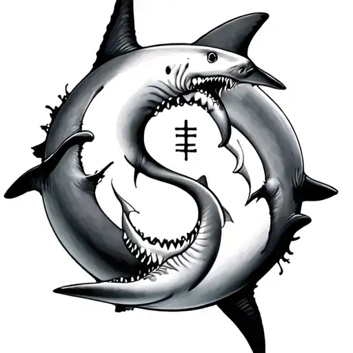 Tattoo Of A Hammerhead Shark And Nurse Shark Circling Each Other Like Yin And Yang