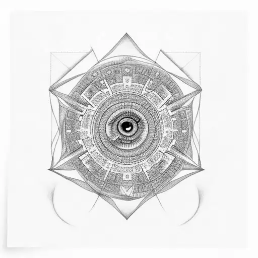 A Black And Grey Eye Within An Intricate Triangle Pattern