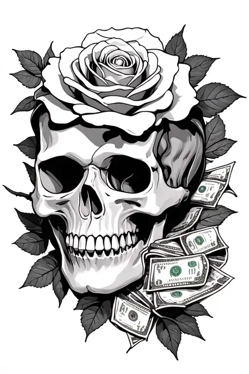 Rose Skull Inside Surrounden By Money And 22