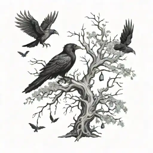 Poison Tree With Ravens Flying Overhead