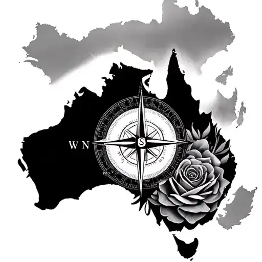 Compass Map Of Australian With Rose