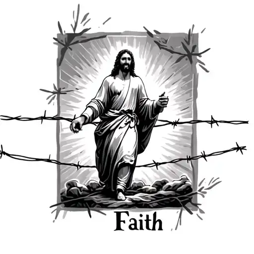 Jesus Walking On Barbed Wire That Spells Faith