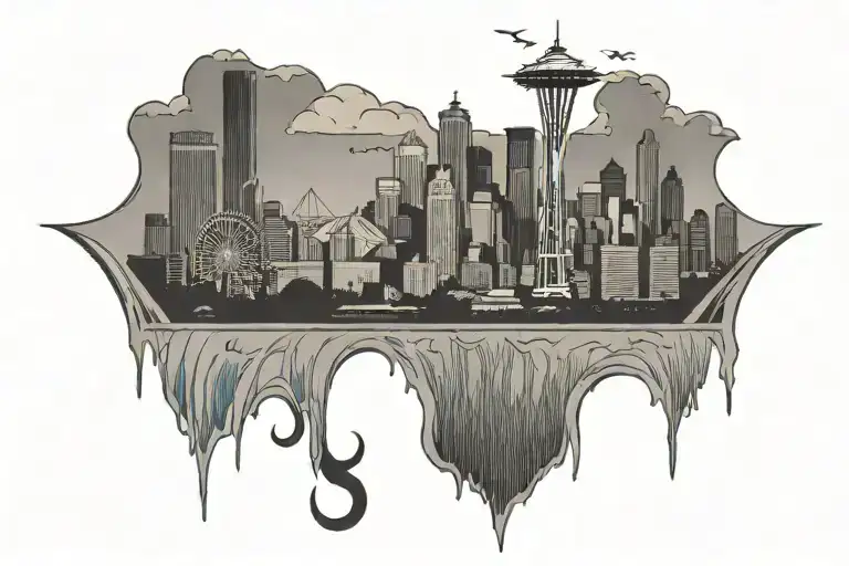 Seattle Skyline With Umbrella Made Of A Water