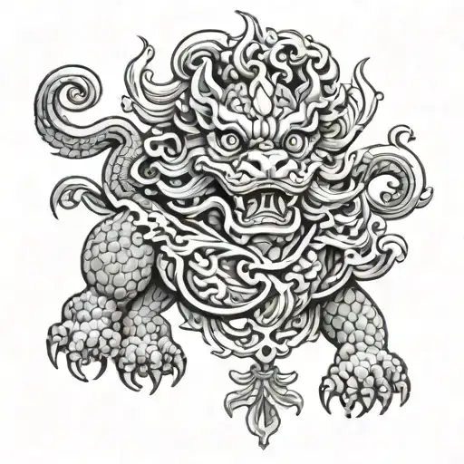 Foo Dog Halv Sleeve Tattoo Design