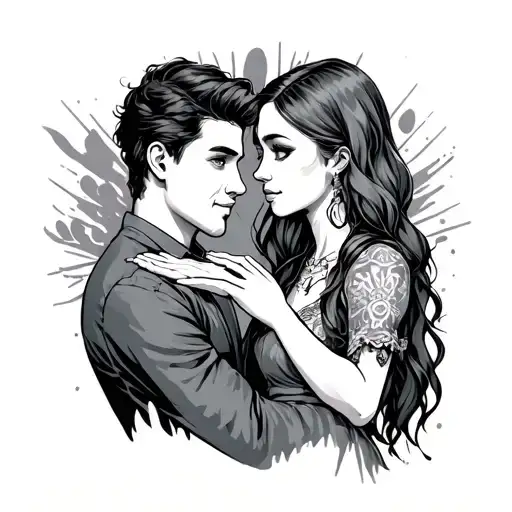 A Guy And A Girl Hold Out Their Hands To Each Other