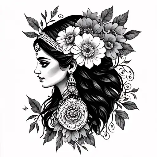 Indian And American Traditional Floral Lady