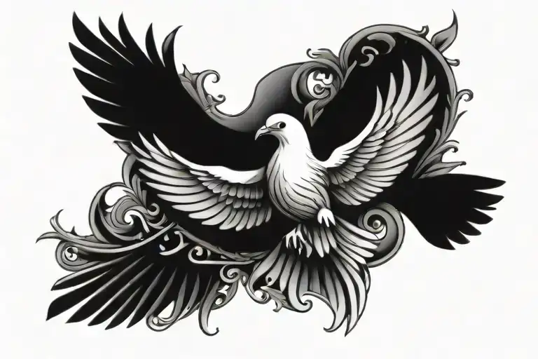 32 In Roman Numerals With A Dove Behind It