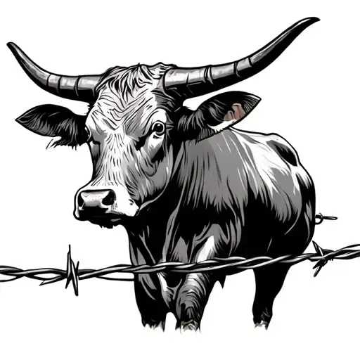 Barbed Wire With A Long Horn Cow