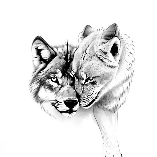 Wolf Seeing Itself On A Baby Lion