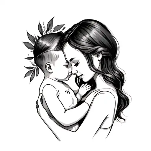 One Line Mom And Baby