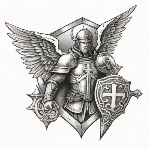 Angel Holding A Shield Templar Cross
