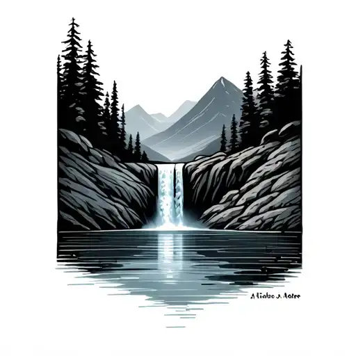 Minimalistic Waterfall In A Valley Into A Pool