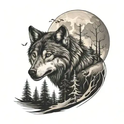 Wolf And Forest Moon Merging Together
