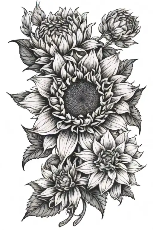 Sunflower And Dahlia Flower