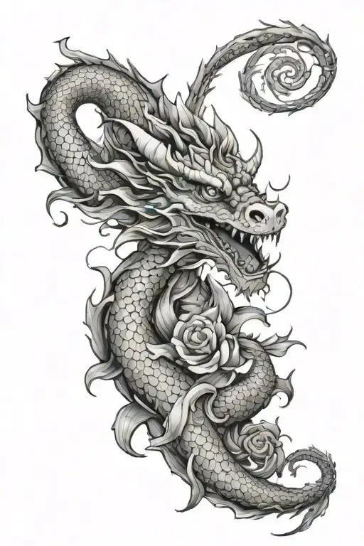 Dragon With Violets And Lightning Striking